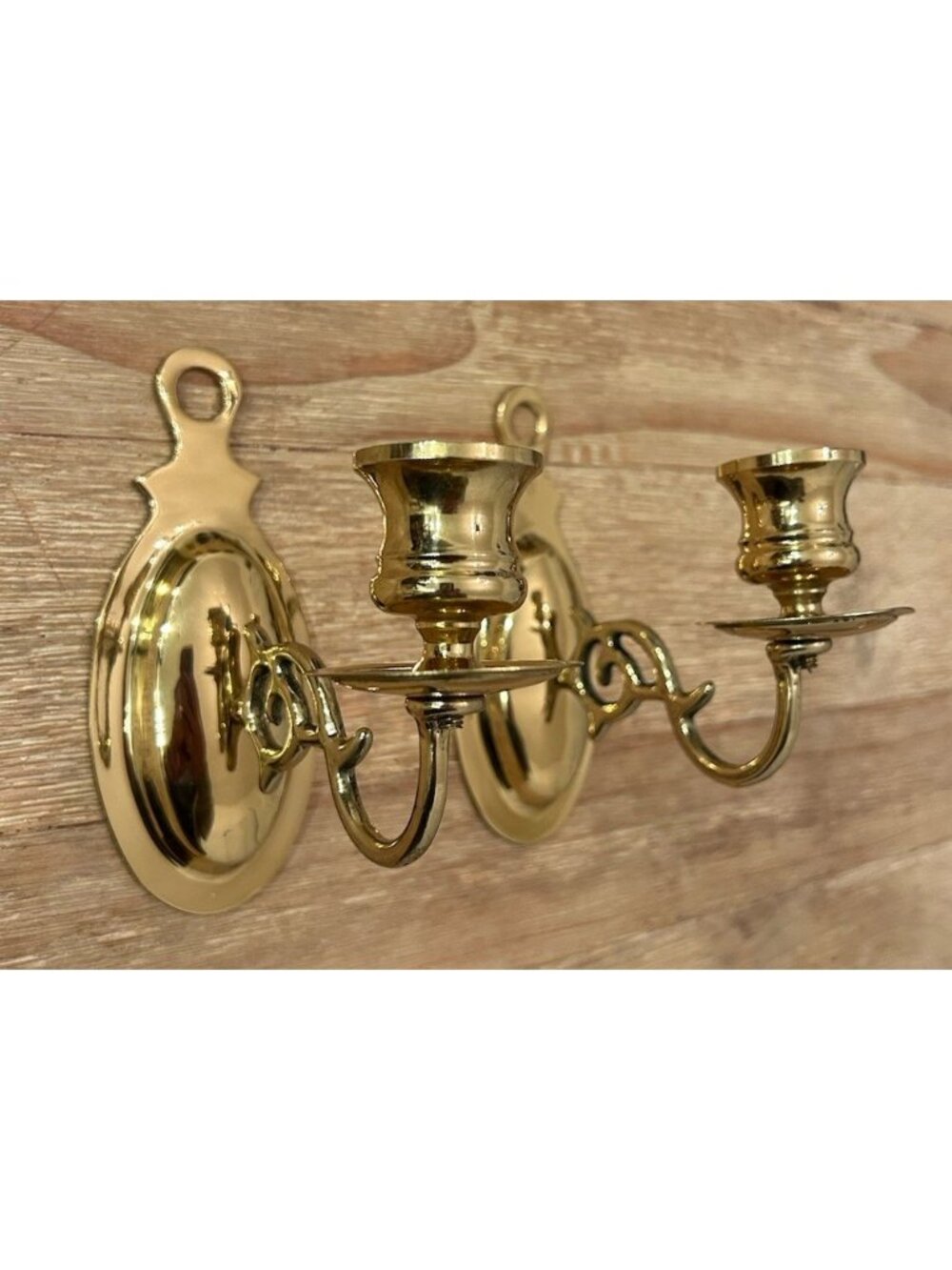 Set Of Two Polished Brass One Arm Candle Wall Sconces Colonial Williamsburg